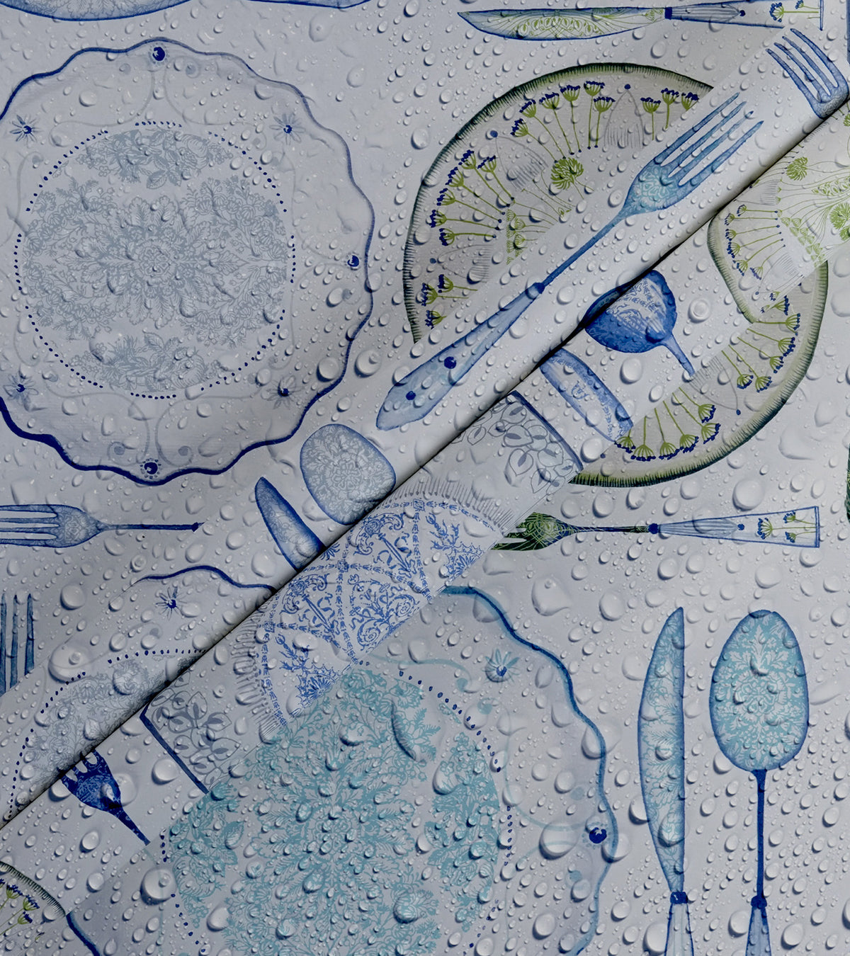 American Classic Blue Green Cutlery Wallpaper 330804