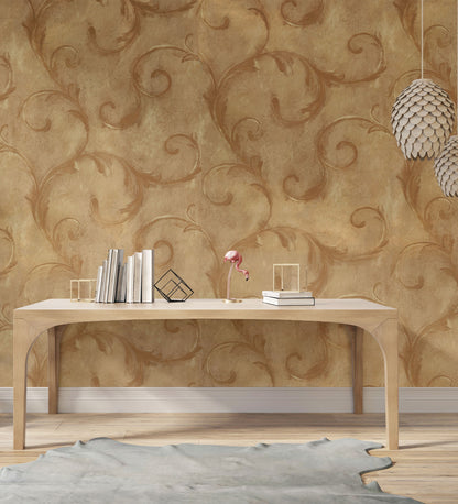 American Classic Jagged Gold Floral Swirls Wallpaper 330866