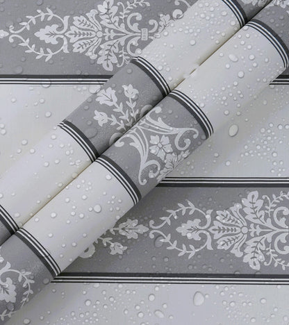 Lyndhurst Grey Striped Alternate Baroque Design Wallpaper 331965