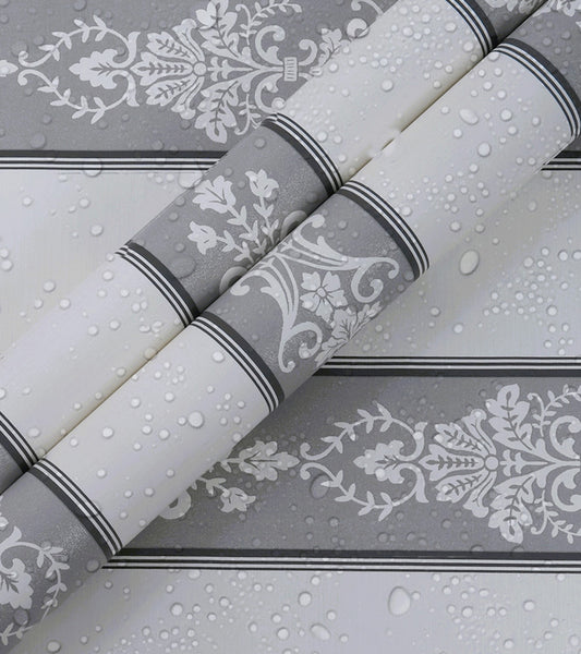 Lyndhurst Grey Striped Alternate Baroque Design Wallpaper 331965