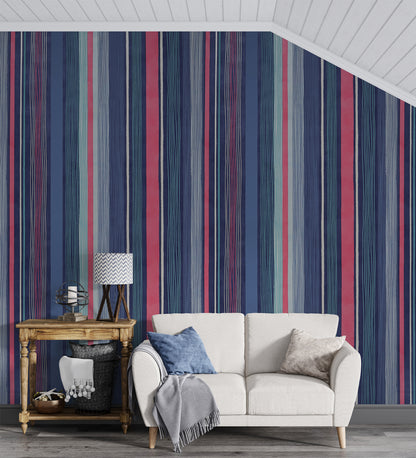 Raval Blue, Pink & White Striped Design Wallpaper 341512