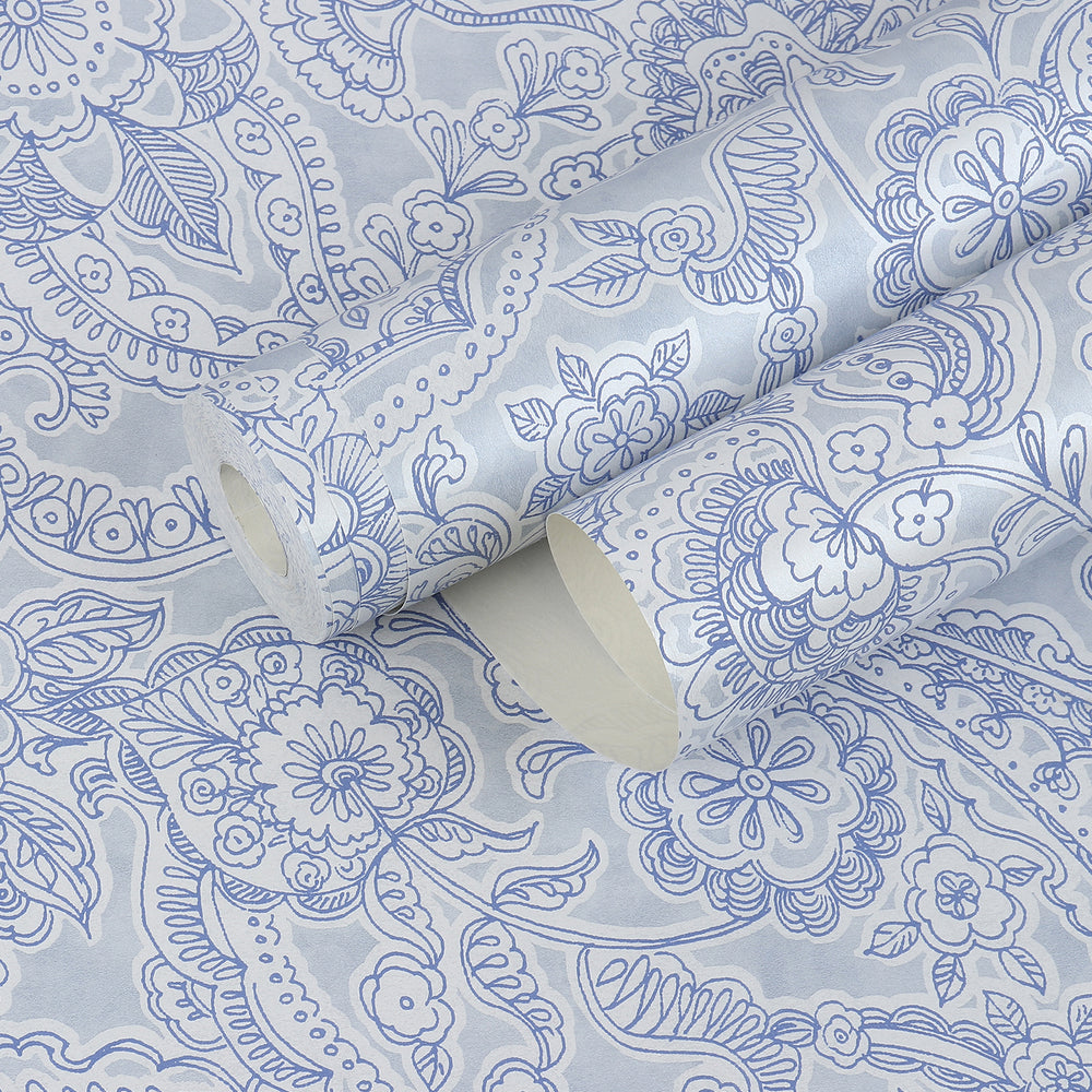 
                      
                        Raval Faded Blue Sketched  Floral Design Wallpaper 341525
                      
                    