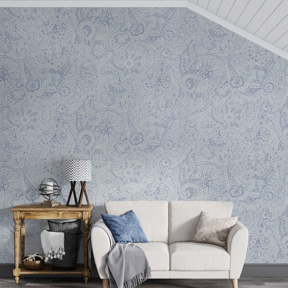 
                      
                        Raval Faded Blue Sketched  Floral Design Wallpaper 341525
                      
                    