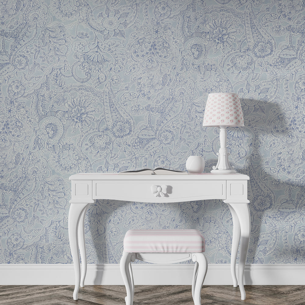 
                      
                        Raval Faded Blue Sketched  Floral Design Wallpaper 341525
                      
                    