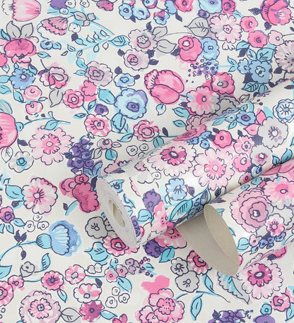 Raval Sky Blue, Pink & White Floral Design  Wallpaper 341532