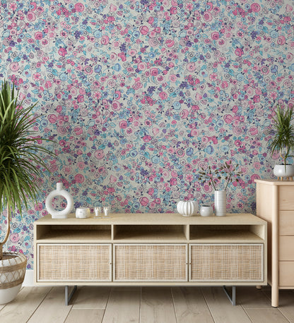 Raval Sky Blue, Pink & White Floral Design  Wallpaper 341532