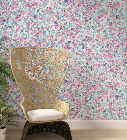 Raval Sky Blue, Pink & White Floral Design  Wallpaper 341532