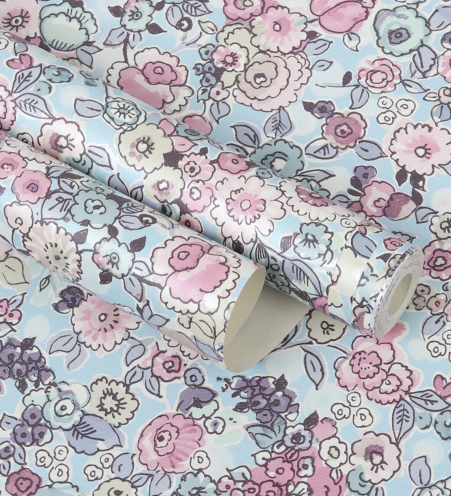 Raval Light Red, Light Yellow &Sky Blue Floral Design Wallpaper 341533