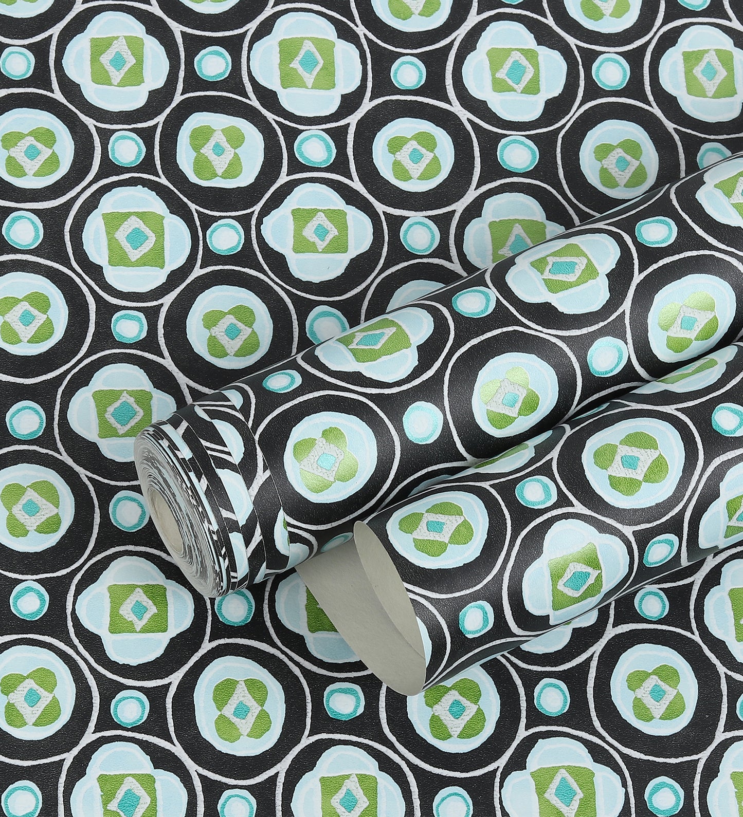 Raval Green & White Classic Dotted Circle Design Wallpaper 341550
