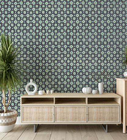 Raval Green & White Classic Dotted Circle Design Wallpaper 341550