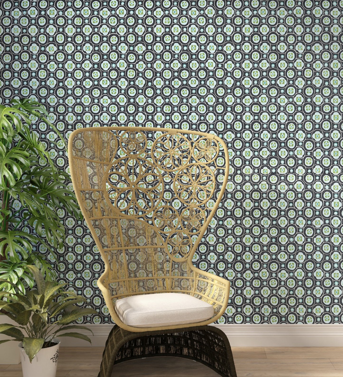 Raval Green & White Classic Dotted Circle Design Wallpaper 341550