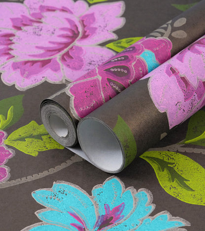 Flamenco Pink Flower & Leaf Design Wallpaper 320703