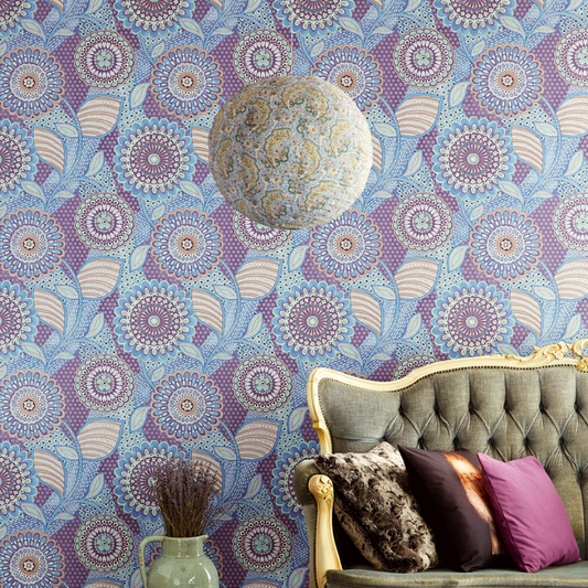 Raval Blue & Purple Floral Motif Design Wallpaper 341508