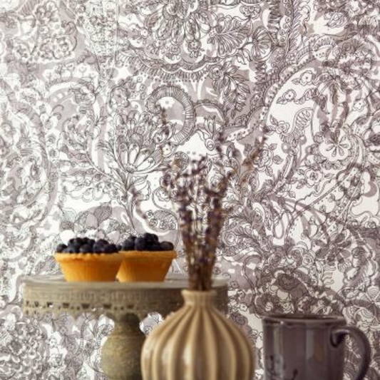 Raval Light Brown & White Floral Design Wallpaper 341524