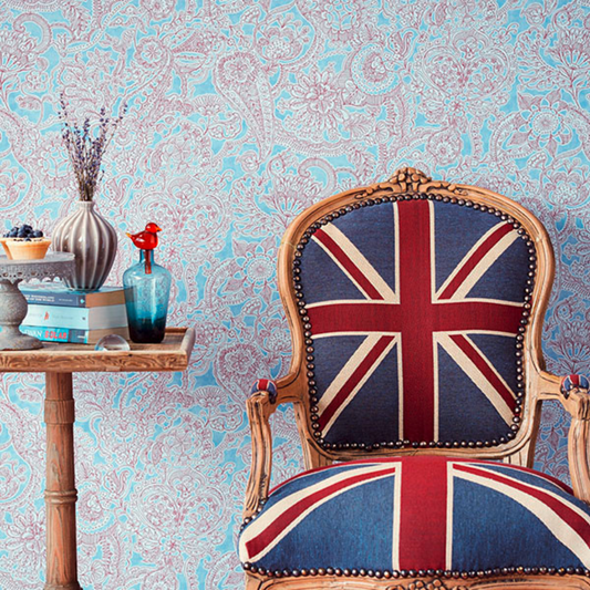 Raval  Turquoise Sketched Floral Design Wallpaper 341526
