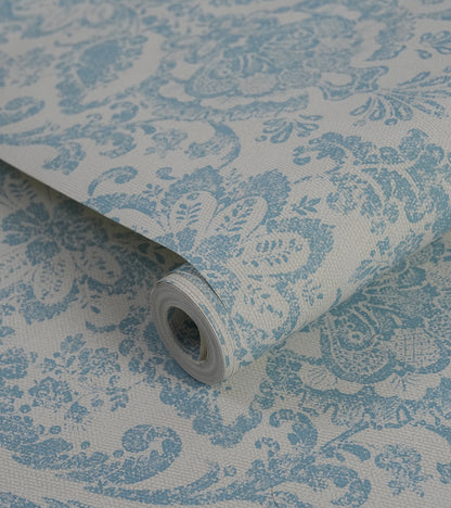 American Classic Cerulean Blue Baroque Wallpaper 330803