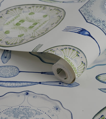 American Classic Blue Green Cutlery Wallpaper 330804