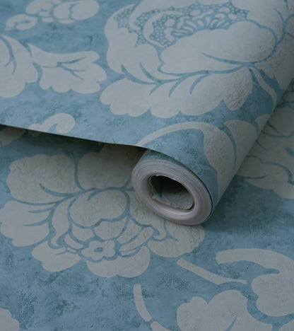 American Classic Blue Marbled Bold Floral Wallpaper 330852