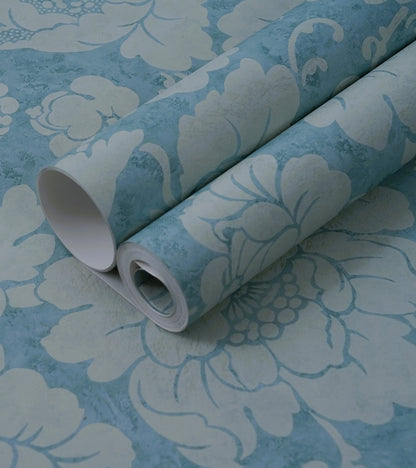 American Classic Blue Marbled Bold Floral Wallpaper 330852
