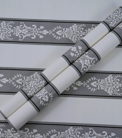 Lyndhurst Grey Striped Alternate Baroque Design Wallpaper 331965