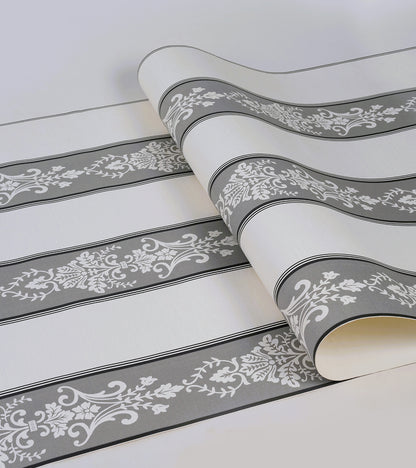 Lyndhurst Grey Striped Alternate Baroque Design Wallpaper 331965