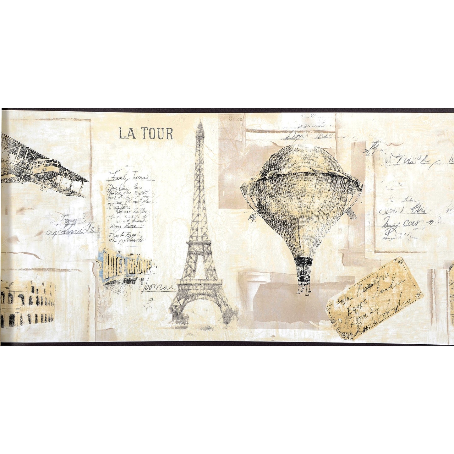 American Classic Black and Beige Paris Tour Motif Wallpaper 330889