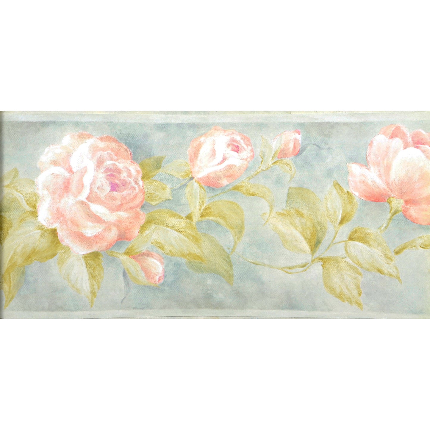 American Classic Pink Blue Roses Motif Wallpaper 330877