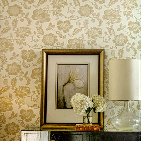 Lyndhurst Faded Golden Floral Design Wallpaper 331950