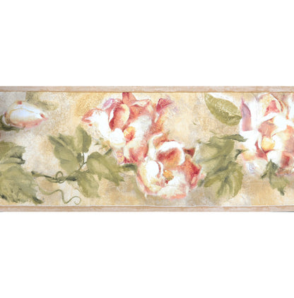 American Classic Red Green Roses Motif Wallpaper 330880