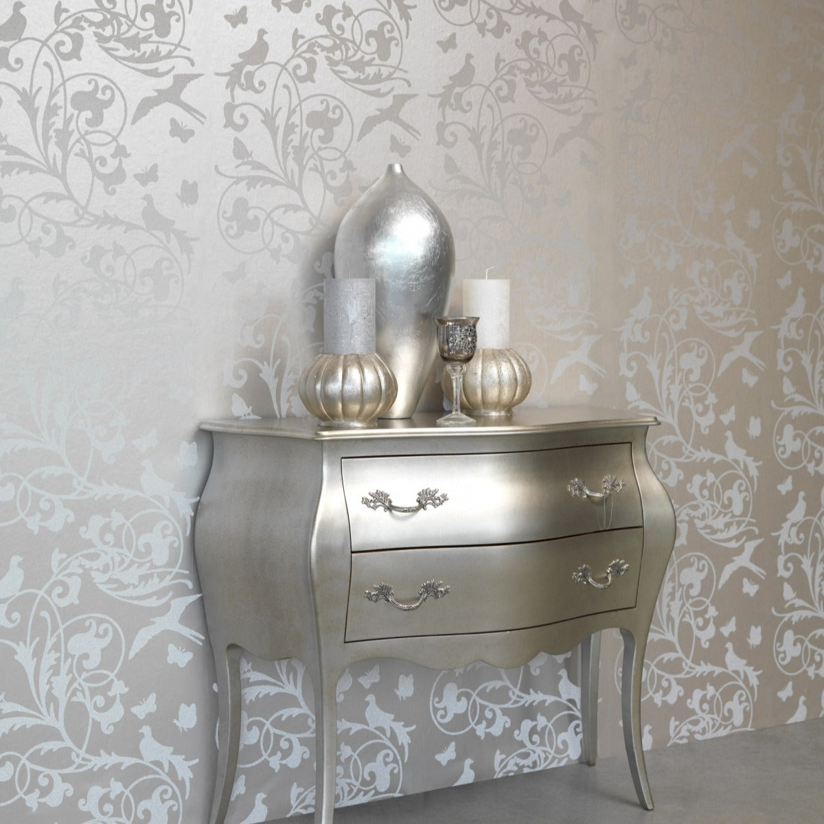Gracia Sparkling Silver Nature Wallpaper 301212
