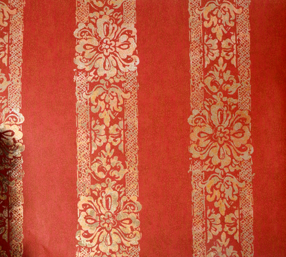 American Archive Brick Red Striped Trellis Moire Wallpaper 331775