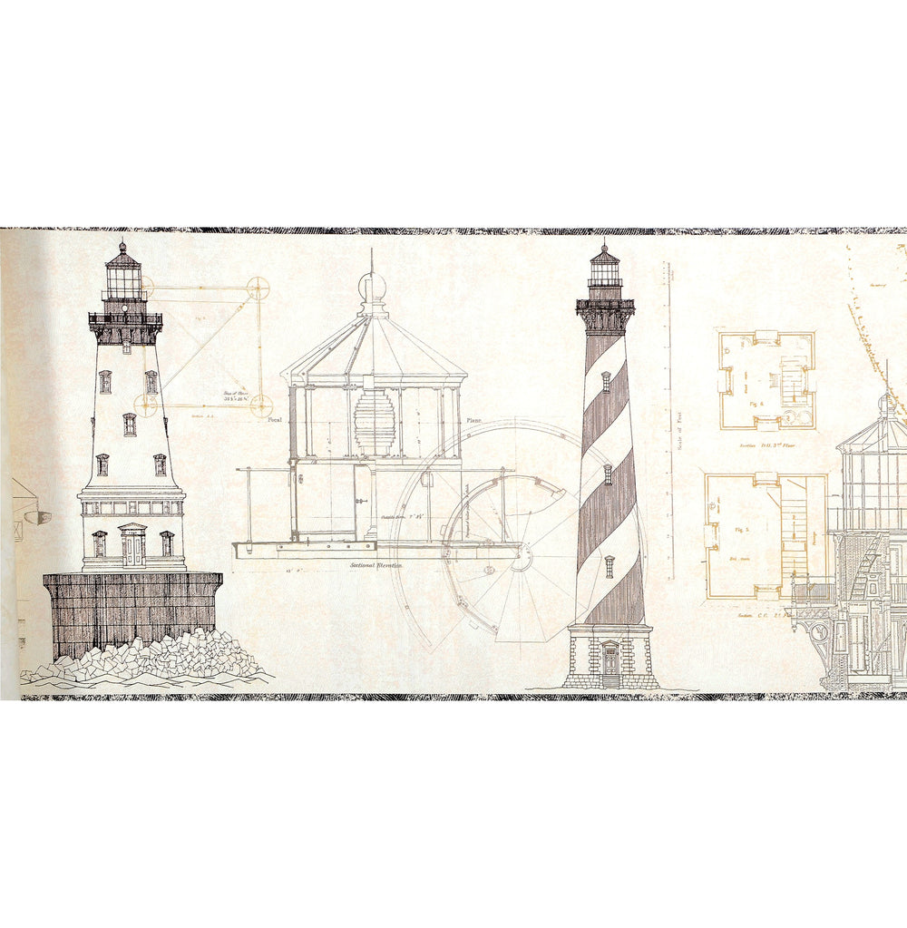 American Classic Black Brown Lighthouse Motif Wallpaper 330841