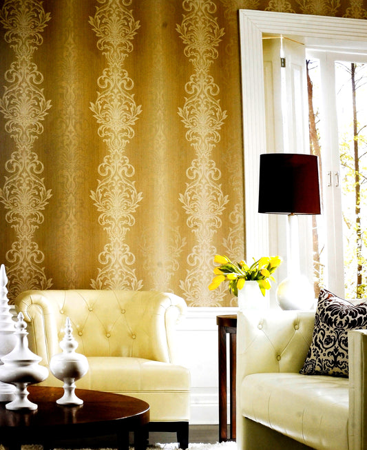 American Archive Gold Modern Damask Wallpaper 331795