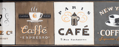 American Classic Brown Gray Cafe Motif Wallpaper 330815